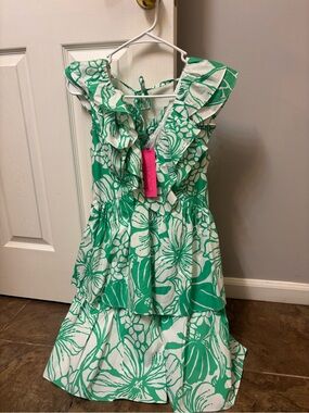 Lilly Pulitzer Green & White Floral Ruffle Dress